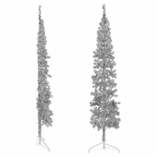 vidaXL Albero Natale Artificiale Sottile a Met&agrave; Supporto Argento 210cm