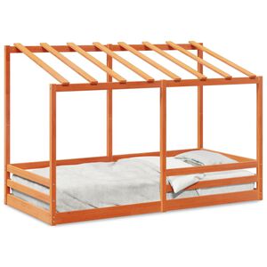 vidaXL Letto Bambini con Tetto Marrone Cera 100x200 cm Massello Pino