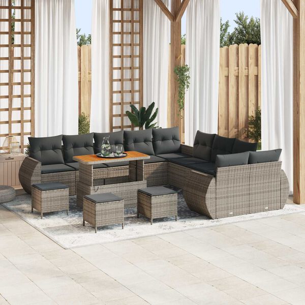 vidaXL Set Divano da Giardino 14 pcs Grigio polyrattan