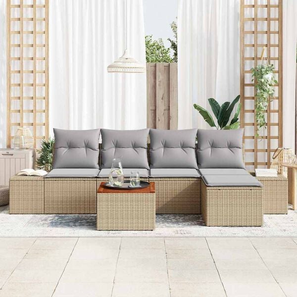 vidaXL Set Divano da Giardino con cuscino 6 pcs Beige Poly Rattan