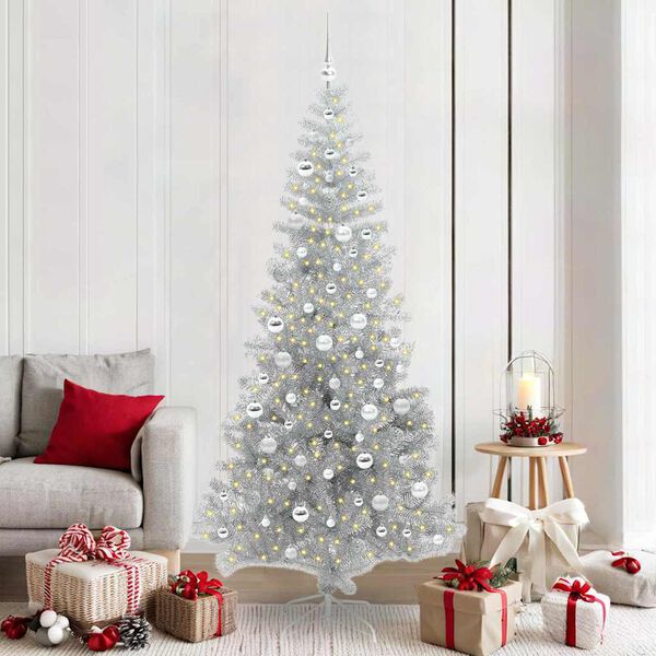 vidaXL Albero di Natale con 300 LED con supporto Argento 210 cm PET