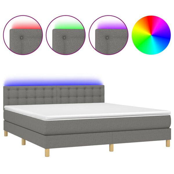 vidaXL Letto a Molle Materasso e LED Grigio Scuro 180x200cm in Tessuto