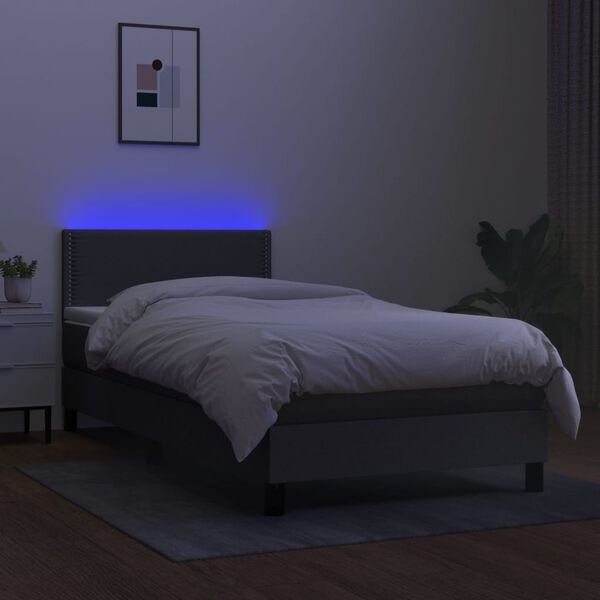 vidaXL Letto a Molle Materasso e LED Grigio Scuro 80x200 cm in Tessuto