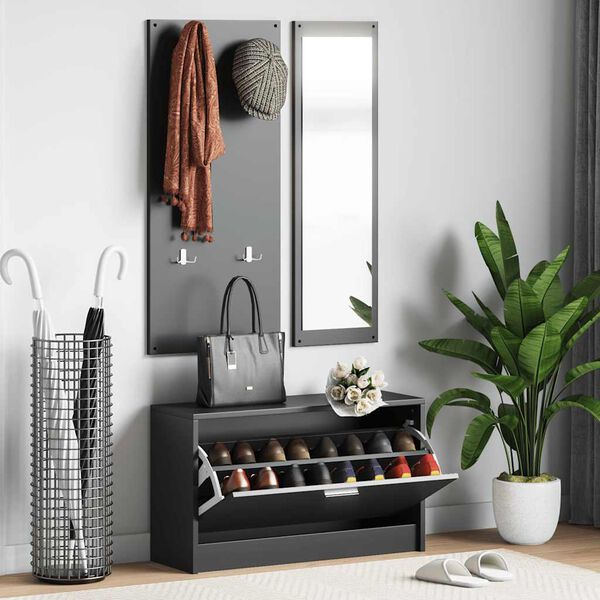 vidaXL Set Scarpiere 3 in 1 Nero in Legno Multistrato