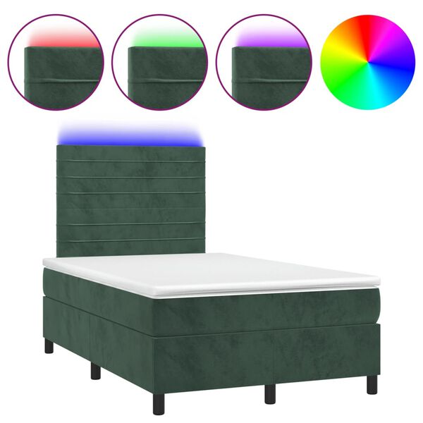 vidaXL Letto a Molle con Materasso e LED Verde Scuro 120x200cm Velluto