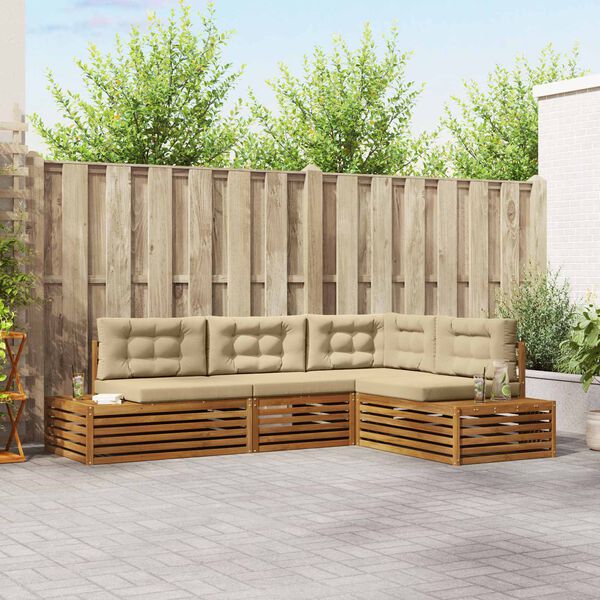 vidaXL Set di divani da esterno con cuscino 4 Pezzo Naturale e Beige