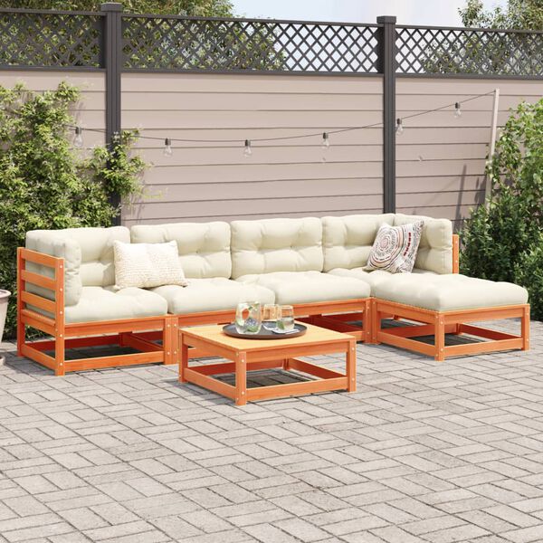 vidaXL Set Divani da Giardino 6 pz Marrone Cera Legno Massello Pino