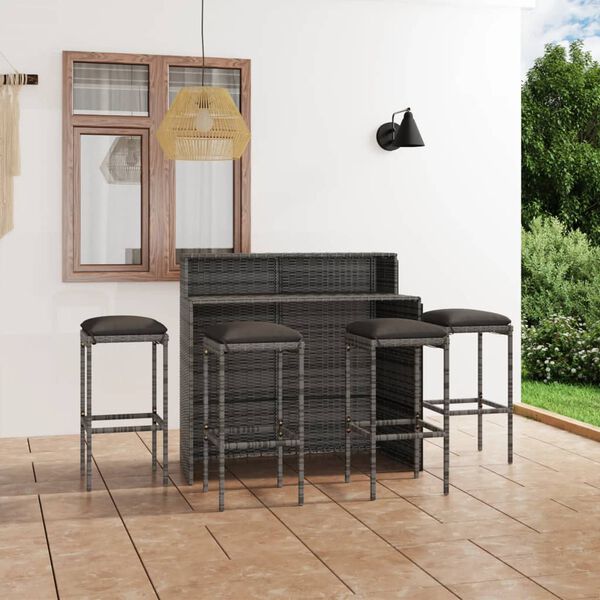 vidaXL Set Bar da Giardino 5 pz con Cuscini Grigio