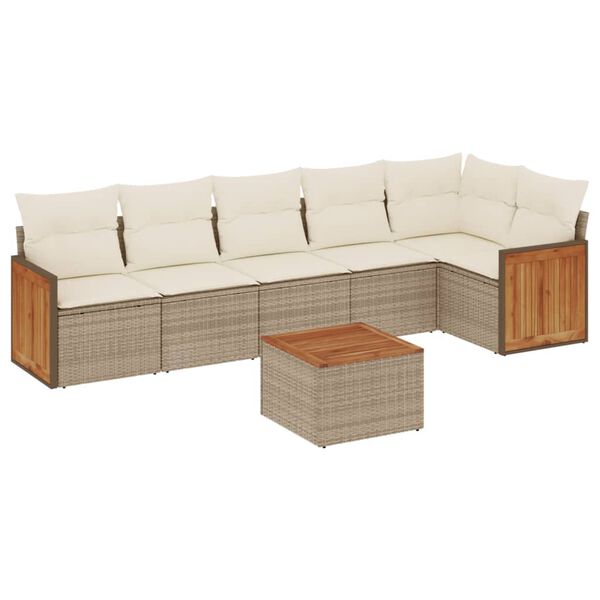 vidaXL Set Divani da Giardino 7 pz con Cuscini Beige in Polyrattan