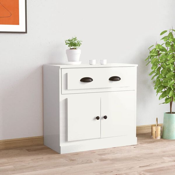 vidaXL Credenza Bianco Lucido 70x35,5x67,5 cm in Legno Multistrato