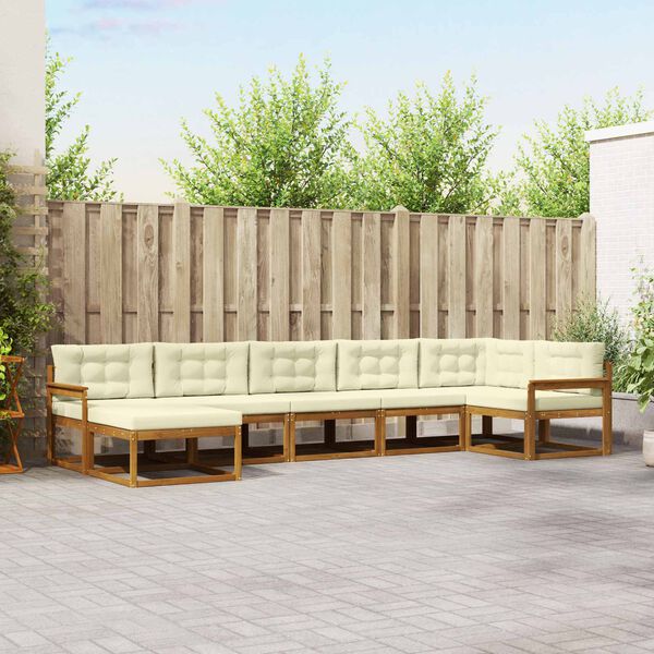 vidaXL Set di divani da esterno con cuscino 7 pcs Naturale e Crema