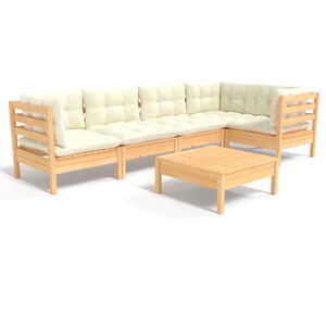 vidaXL Set Divani da Giardino 6 pz con Cuscini Crema Massello di Pino