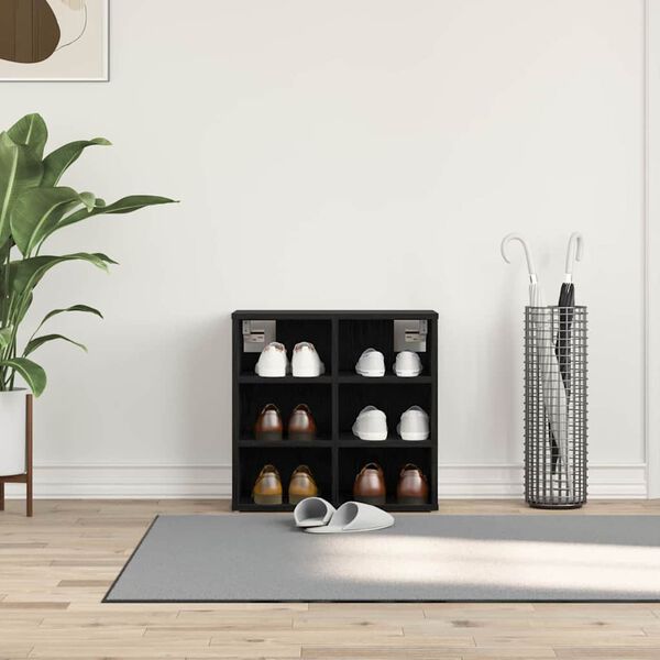 vidaXL Mobile per scarpe con lo scaffale Rovere Nero 52 x 30 x 50,5 cm