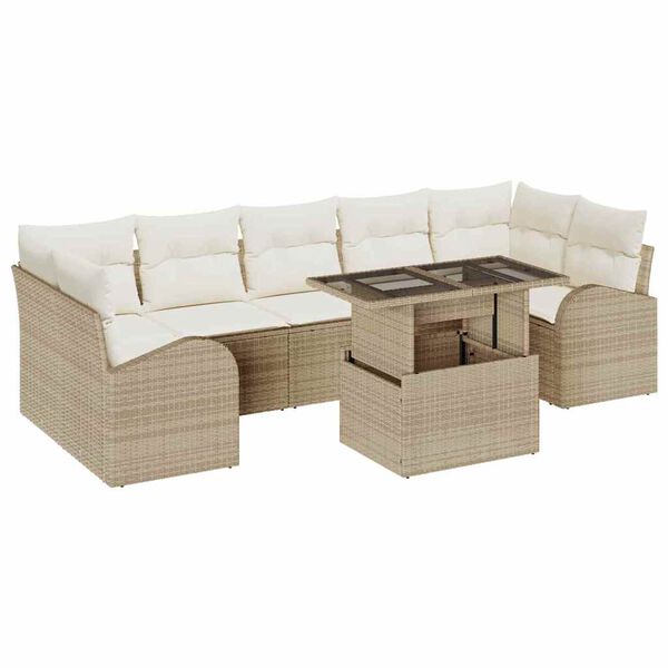 vidaXL Set Divano da Giardino con cuscino 8 pcs Beige Poly Rattan