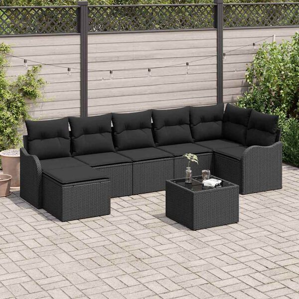 vidaXL Set Divano da Giardino con cuscino 8 pcs Nero Poly Rattan