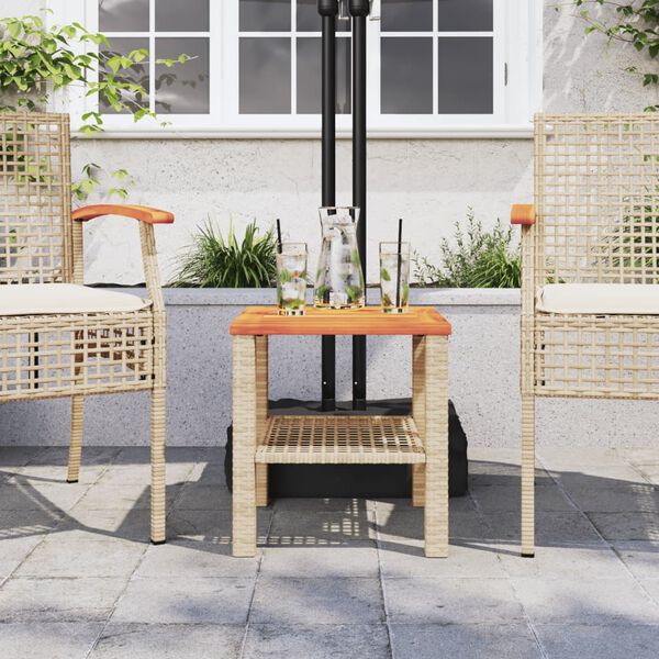 vidaXL Tavolo da Giardino Beige 40x40x42 cm Polyrattan e Legno Acacia