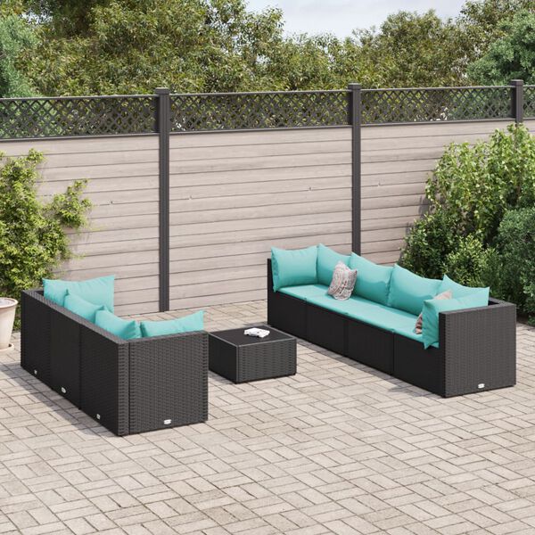 vidaXL Set Mobili da Giardino con Cuscini 8 pz Nero in Polyrattan