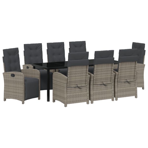 vidaXL Set da Pranzo per Giardino con cuscino 9 pcs Grigio polyrattan