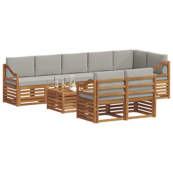 vidaXL Set divani con cuscino 9 pcs Grigio Naturale e Chiaro