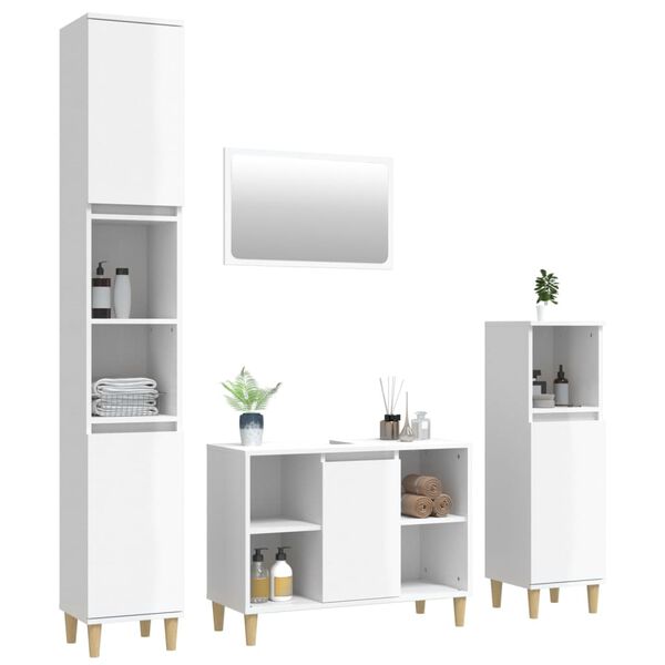 vidaXL Set Mobili da Bagno 4 pz Bianco Lucido in Legno Multistrato