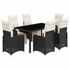 vidaXL Set da Bistr&ograve; da Giardino 7 pz con Cuscini Nero in Polyrattan