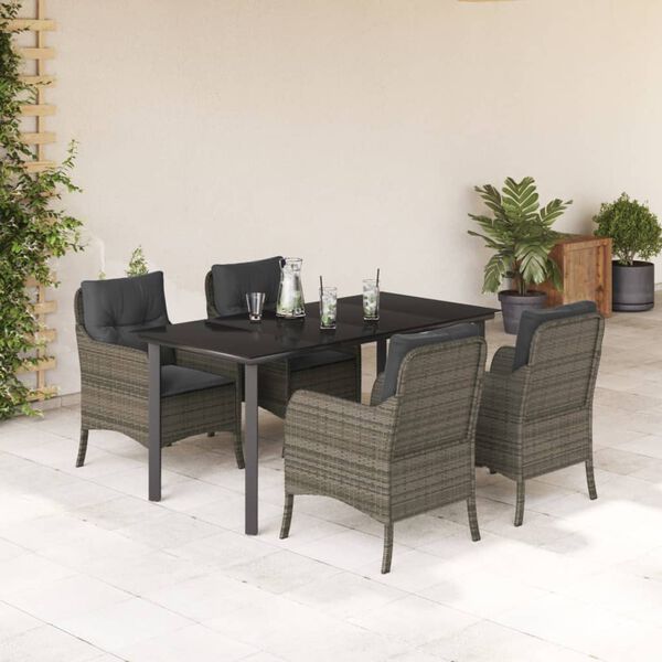 vidaXL Set da Pranzo da Giardino 5 pz con Cuscini in Polyrattan Grigio