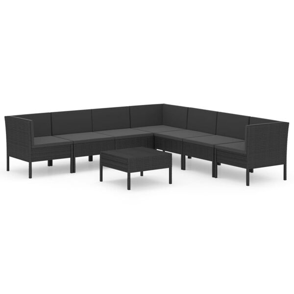 vidaXL Set Divani da Giardino 8 pz con Cuscini in Polyrattan Nero