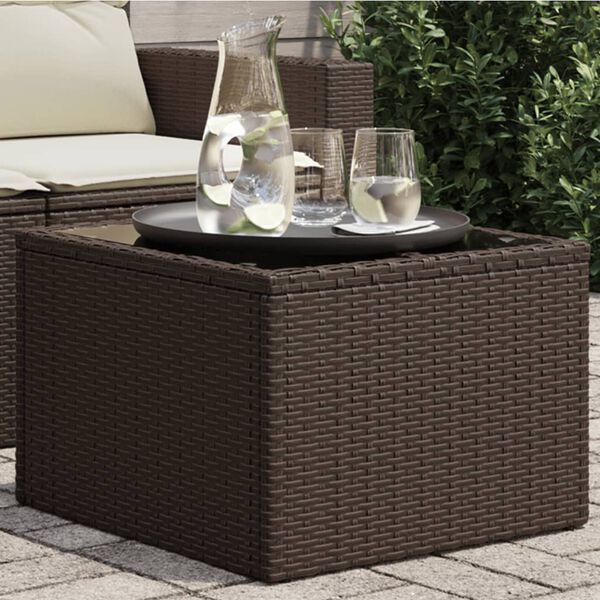 vidaXL Tavolo da Giardino Piano Vetro Marrone 55x55x37 cm Polyrattan