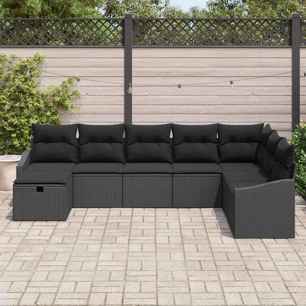 vidaXL Set Divano da Giardino 8 pcs Nero 55 x 62 x 69 cm Poly Rattan