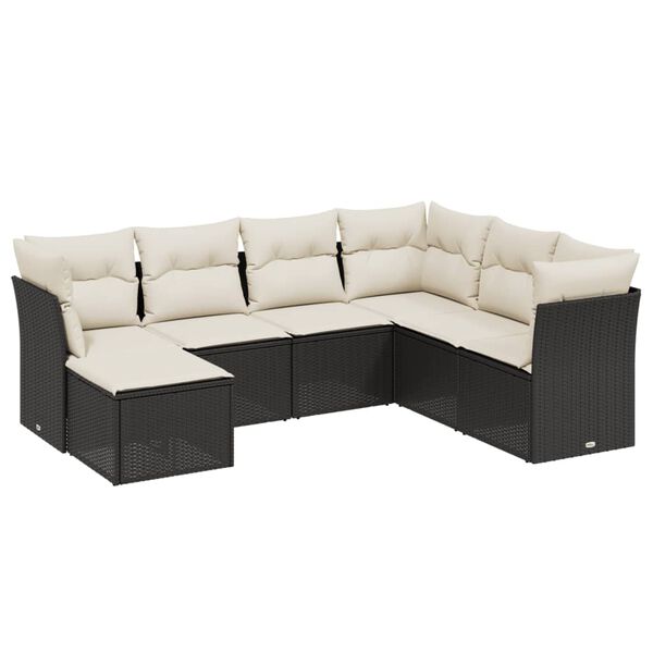 vidaXL Set Divani da Giardino con Cuscini 7pz Nero Polyrattan