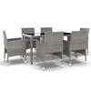 vidaXL Set da Pranzo Giardino 7 pz Polyrattan e Vetro Temperato Grigio