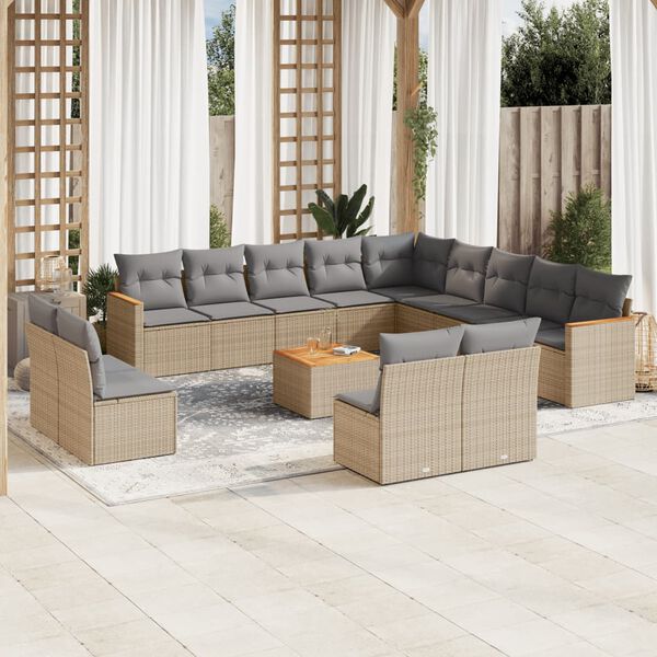 vidaXL Set Divano da Giardino 14 pz con Cuscini Beige Misto Polyrattan