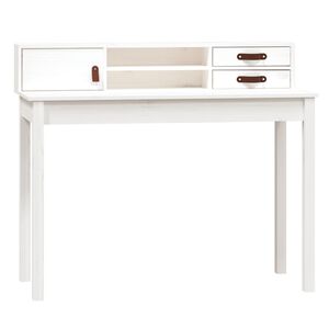 vidaXL Scrivania Bianca 110x50x93 cm in Legno Massello di Pino
