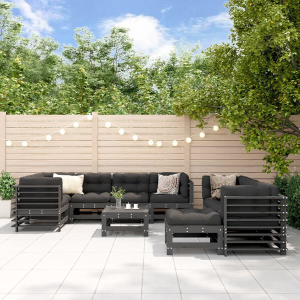 vidaXL Set Divani da Giardino 10 pz con Cuscini Legno Massello Grigio