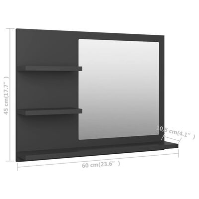 vidaXL Specchio da Bagno Grigio 60x10,5x45 cm in Legno Multistrato