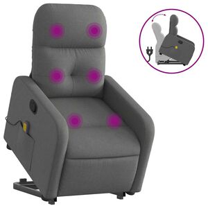 vidaXL Poltrona Alzapersona Massaggi Reclinabile Grigio Scuro Tessuto