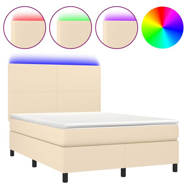 vidaXL Letto a Molle con Materasso e LED Crema 140x190 cm in Tessuto