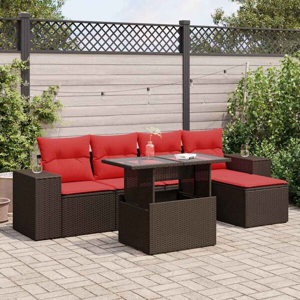 vidaXL Set Divano Giardino 6 pz con Cuscini Marrone Polyrattan Acacia