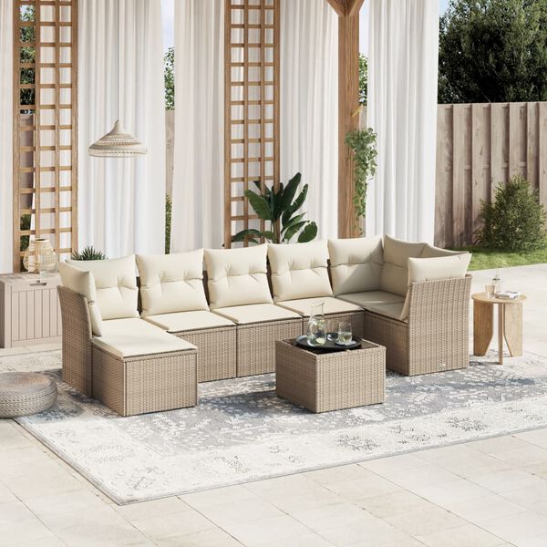 vidaXL Set Divani da Giardino 7 pz con Cuscini Beige in Polyrattan