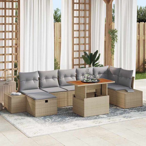 vidaXL Set Divano da Giardino 8 pcs Beige polyrattan