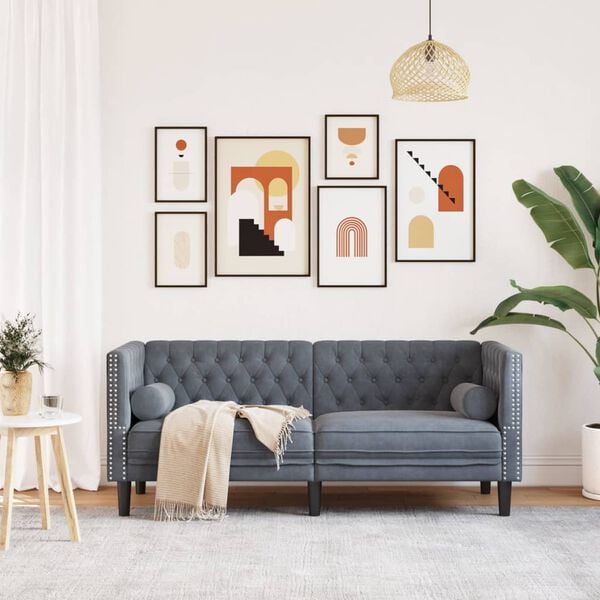 vidaXL Divano Chesterfield con Rinforzi 2 Posti Grigio Scuro Velluto