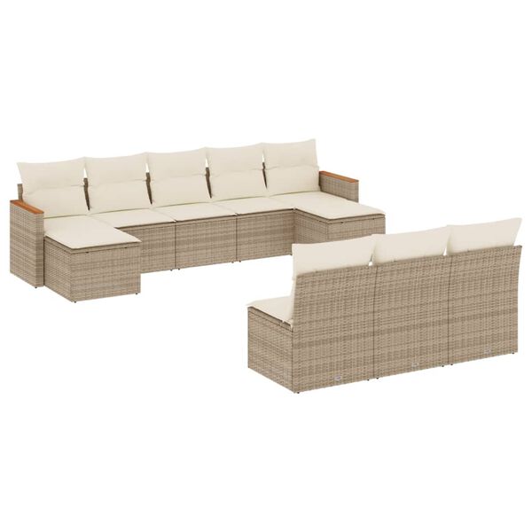 vidaXL Set Divano da Giardino 10 pz con Cuscini Beige in Polyrattan