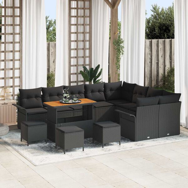 vidaXL Set Divano da Giardino con cuscino 13 pcs Nero polyrattan