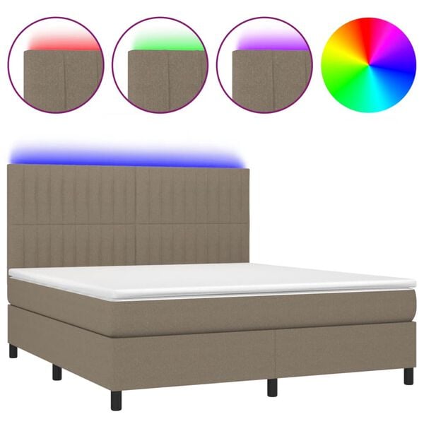 vidaXL Letto a Molle con Materasso e LED Tortora 160x200 cm in Tessuto