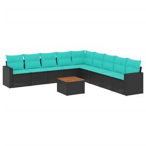 vidaXL Set Divani da Giardino 10 pz con Cuscini Nero in Polyrattan