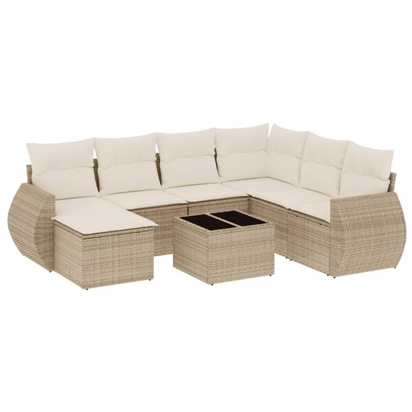 vidaXL Set Divano da Giardino 8 pz con Cuscini Beige in Polyrattan
