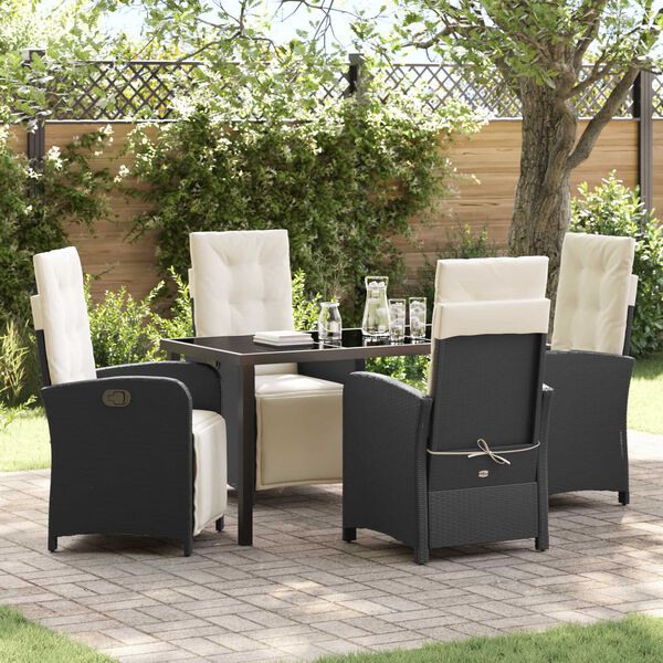 vidaXL Set da Pranzo per Giardino con cuscino 5 pcs Nero polyrattan