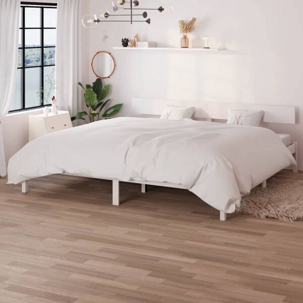 vidaXL Giroletto Bianco in Legno Massello 180x200 cm Super King