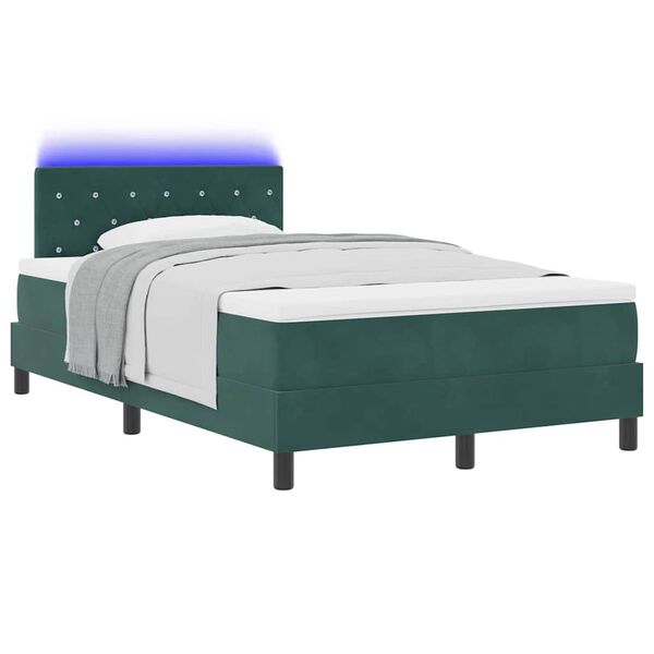 vidaXL Letto a Sorgente LED Verde Scuro 120 x 200 cm Velluto