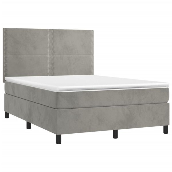 vidaXL Letto a Molle Materasso e LED Grigio Chiaro 140x200 cm Velluto